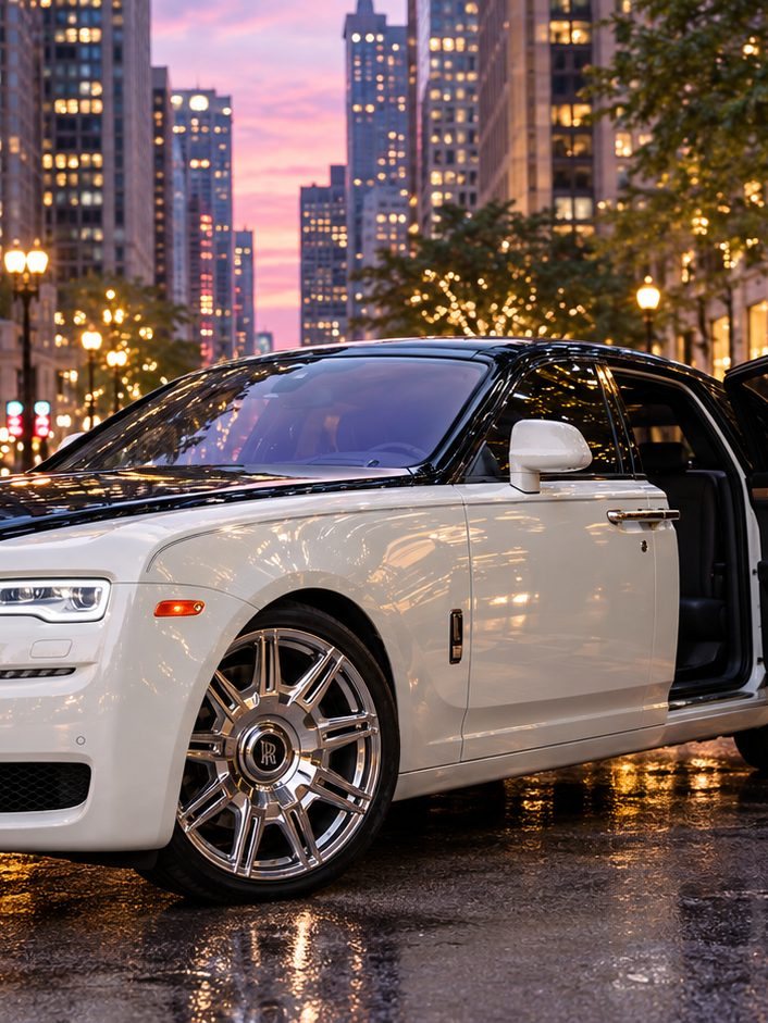 Airport arrivals with a car from Chicago Wedding Car Rental